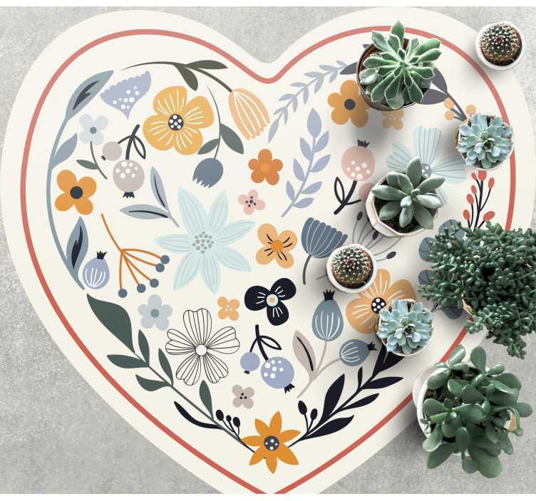 Hartvormig bloemstuk vinyl tapijt bloemen en planten - TenStickers