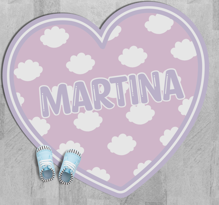 Hartvormig met wolken vinyl tapijt met naam - TenStickers