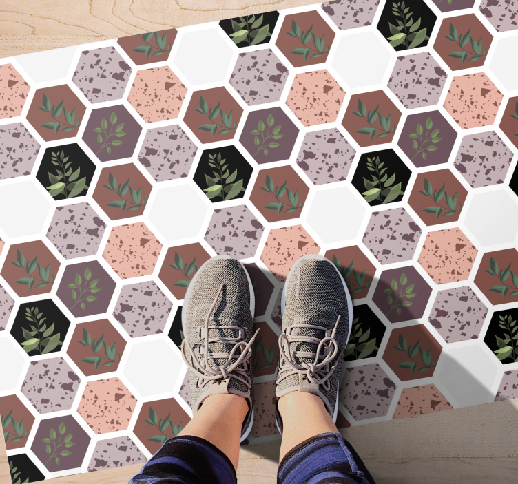 Hexagonaal bladpatroon vinyl tapijt natuur - TenStickers
