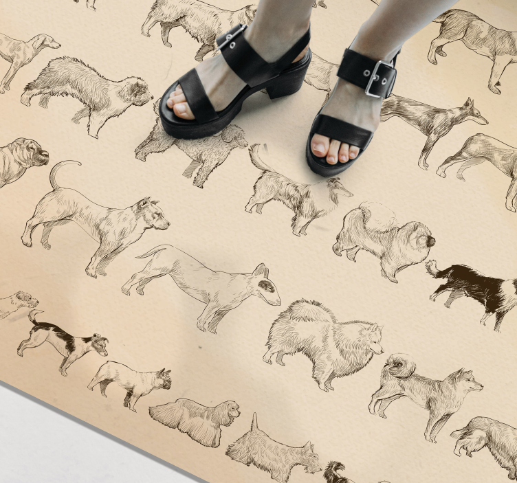 Beige hondenillustraties dieren vinyl tapijt - TenStickers