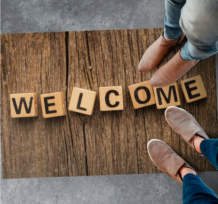 Houten alfabet welkom vinyl tapijt zinnen en teksten - TenStickers