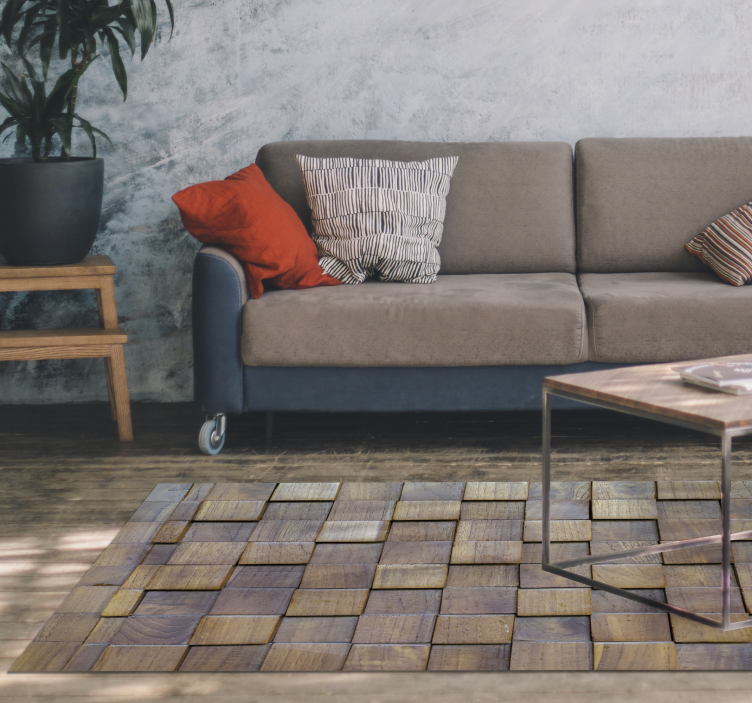 Vierkant patroon vinyl tapijt met houtstructuur - TenStickers