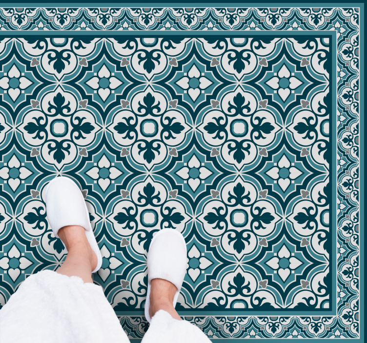 Cyaan en blauwe klassieke bloemen vinyl tapijt badkamer - TenStickers