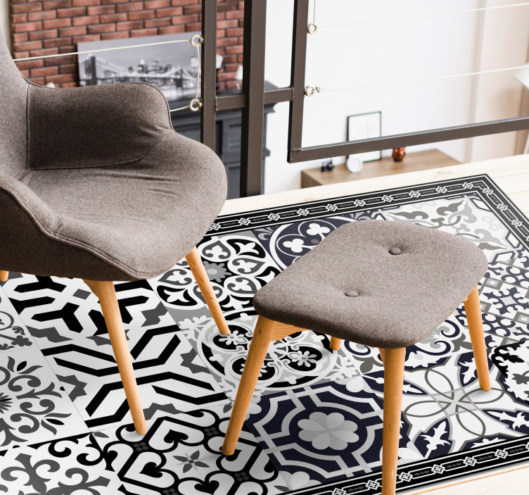 Hydraulische tegels vinyl tapijt Zwarte cementstaarten - TenStickers