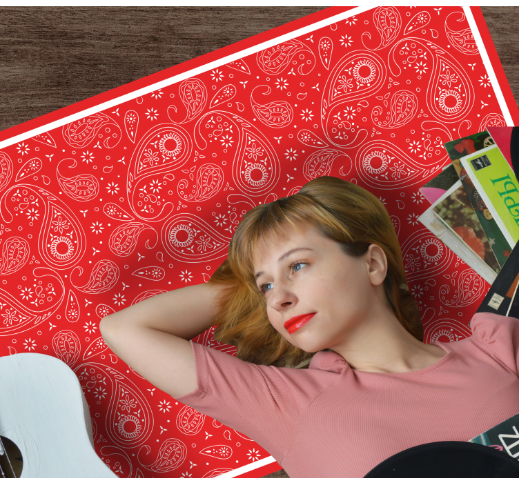 Rood paisleypatroon vinyl tapijt wereldkaart - TenStickers