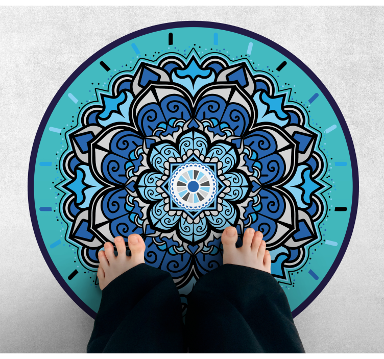 Ingewikkelde blauwe mandala vinyl vloerkleed rond - TenStickers