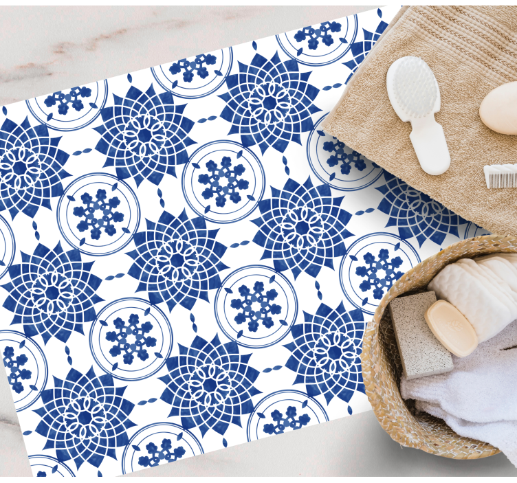 Ingewikkelde blauwe motieven vinyl tapijt mandala - TenStickers