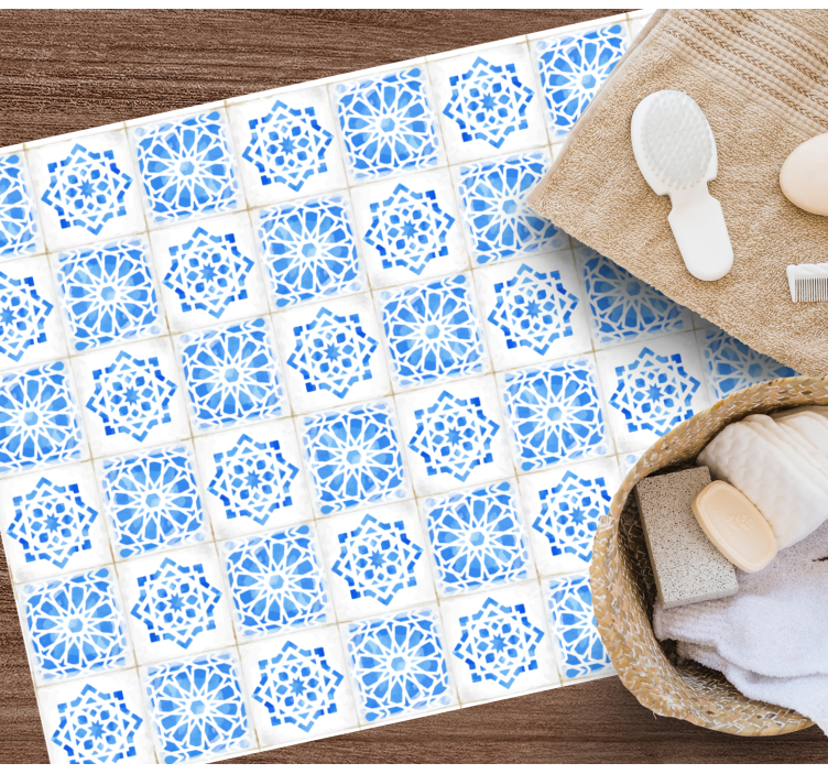 Ingewikkelde blauwe patronen vinyl tapijt tegels - TenStickers