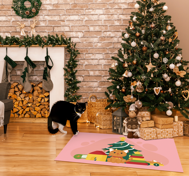 Kerstmis Kat Vinyl Tapijt Dieren - TenStickers