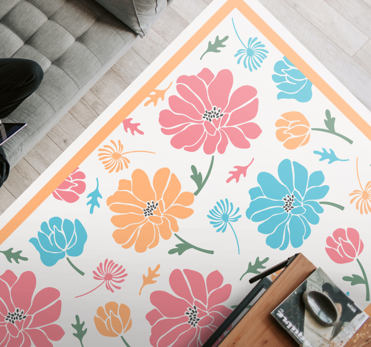 Kleurrijk bloemmotief vinyl tapijt bloemen en planten - TenStickers