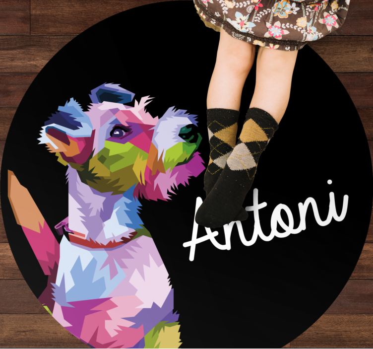 Kleurrijk hondenportret vinyl tapijt met naam - TenStickers