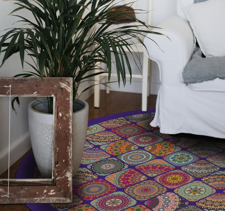 Kleurrijke cirkelvormige patronen vinyl tapijt mandala - TenStickers