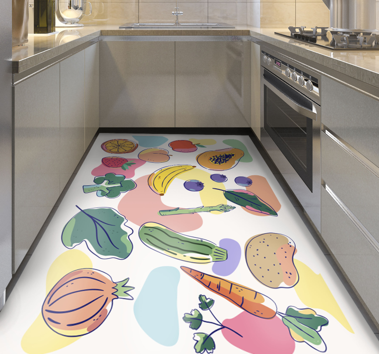 Kleurrijke fruitillustratie vinyl vloerkleed keuken - TenStickers