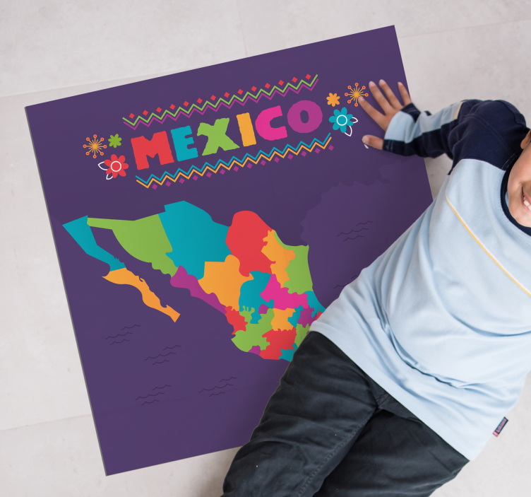 Kleurrijke kaart van mexico vinyl tapijt wereldkaart - TenStickers