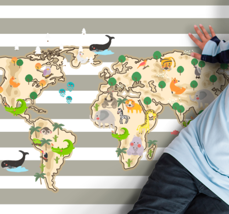 Kleurrijke dierenillustratie vinyl tapijt wereldkaart - TenStickers