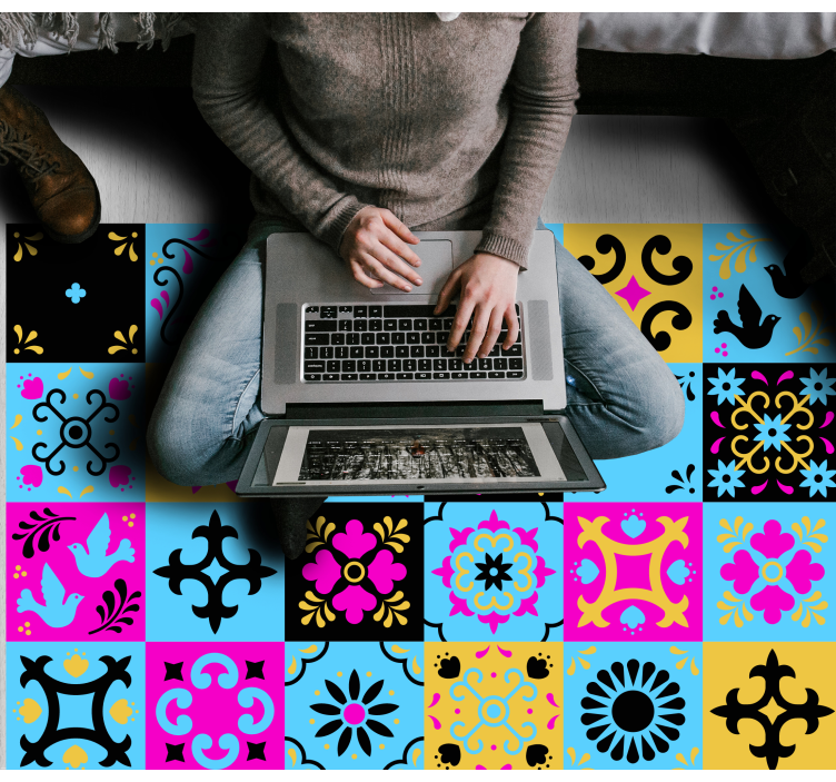 Kleurrijke mozaïekstructuur vinyl tapijt mozaïek - TenStickers