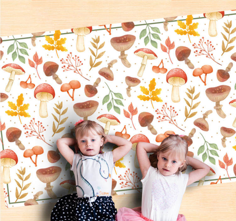 Kleurrijke paddenstoelelementen vinyl tapijt natuur - TenStickers