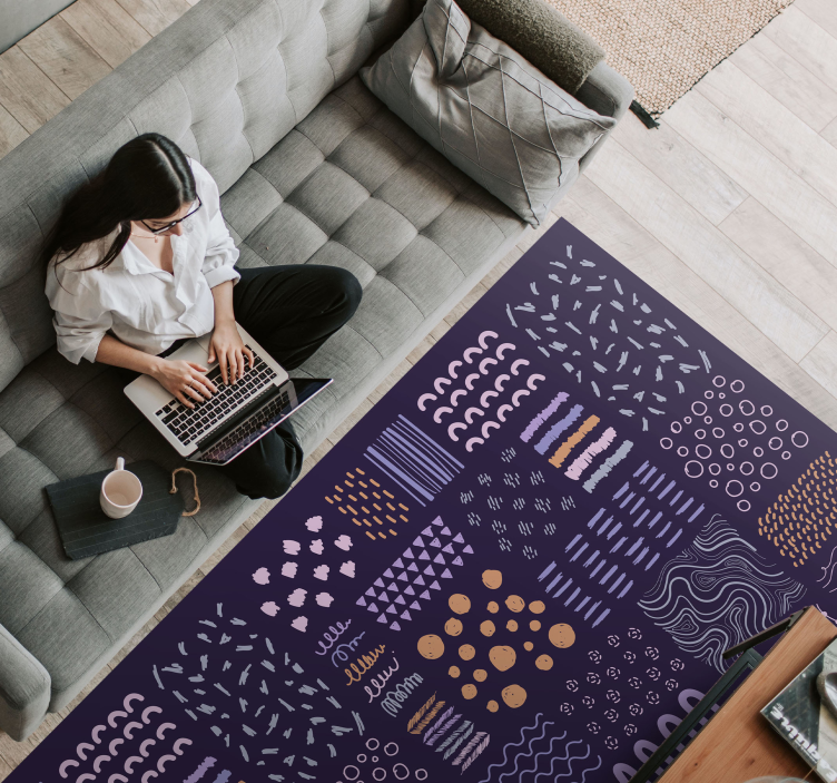 Blauw geschilderde strepen vinyl tapijt woonkamer - TenStickers