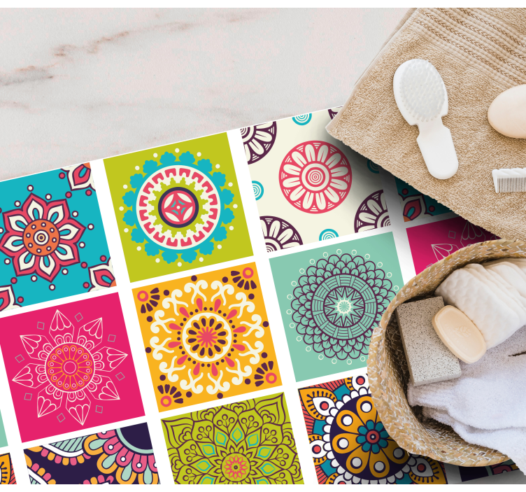 Kleurrijk tegelpatroon vinyl tapijt mandala - TenStickers