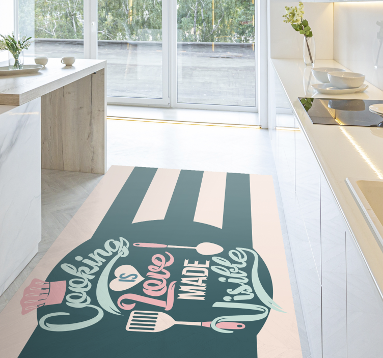 Koken is zichtbare liefde vinyl vloerkleed keuken - TenStickers