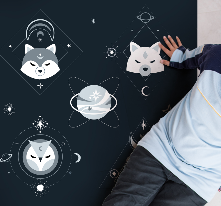 Kosmische dierengezichten vinyl tapijt voor meer kinderen - TenStickers
