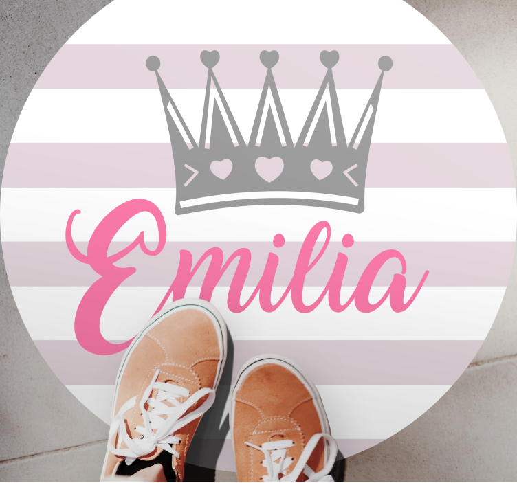 Kroon en strepen vinyl tapijt met naam - TenStickers