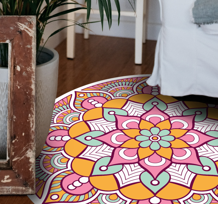 Levendig bloemenconcept vinyl tapijt mandala - TenStickers