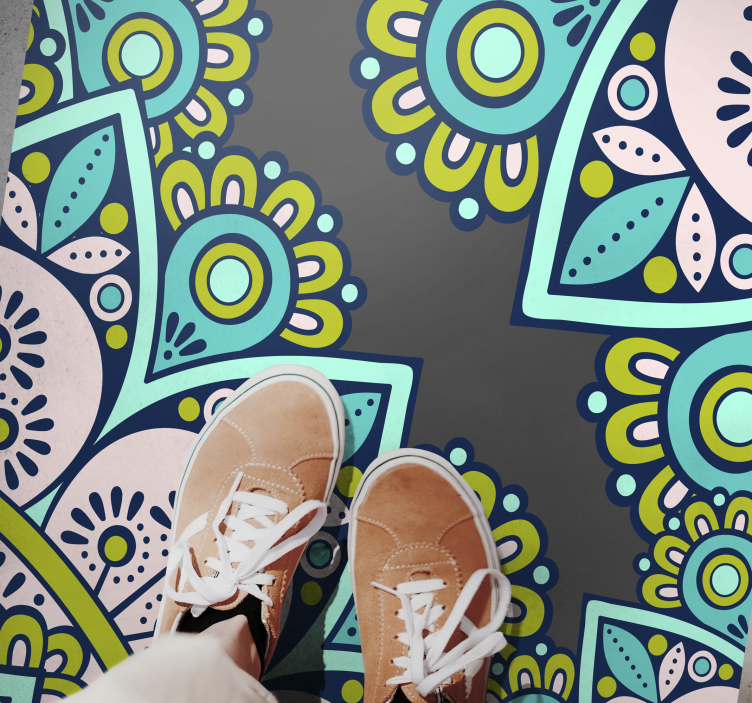 Levendig botanisch motief vinyl tapijt mandala - TenStickers