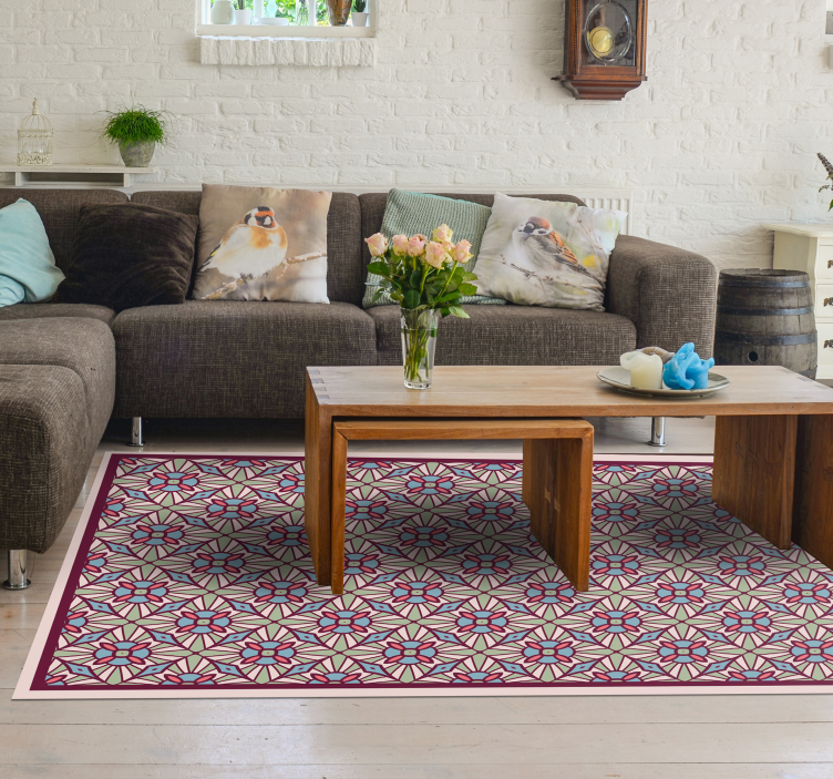 Levendige compositie vinyl tapijt woonkamer - TenStickers