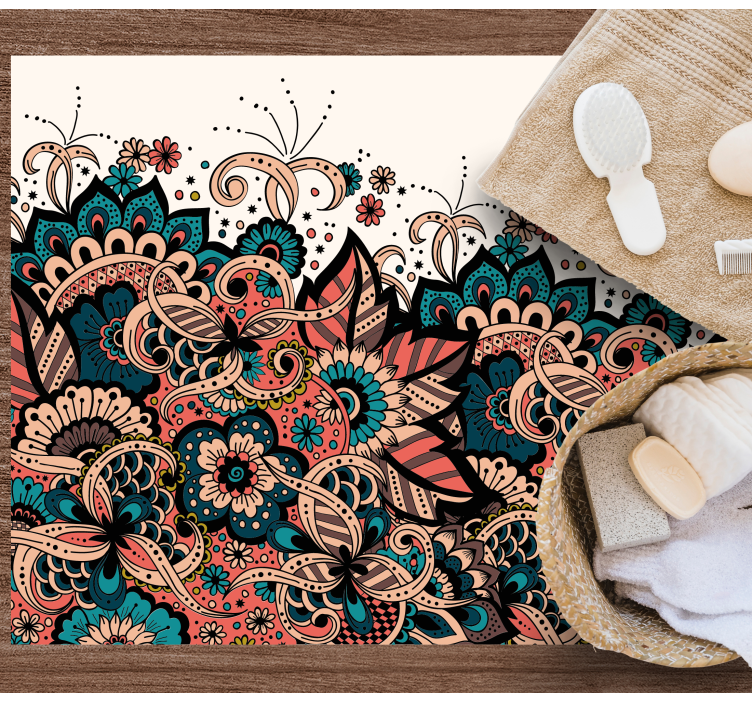 Levendige bloemenelementen vinyl tapijt mandala - TenStickers