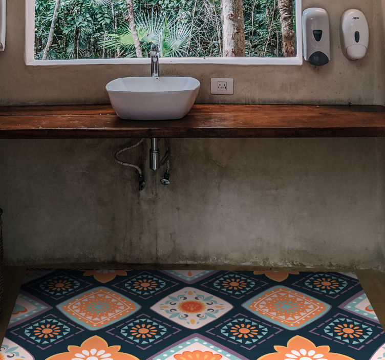 Levendig bloemmotief vinyl tapijt badkamer - TenStickers