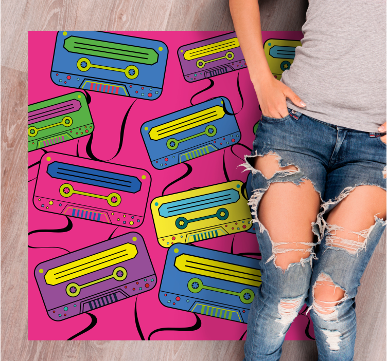 Levendige cassettebandjes vinyl tapijt tiener - TenStickers
