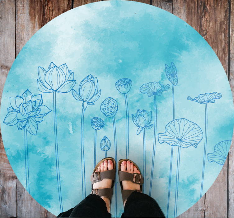 Lotusblauwe spatten vinyl tapijt bloemen en planten - TenStickers