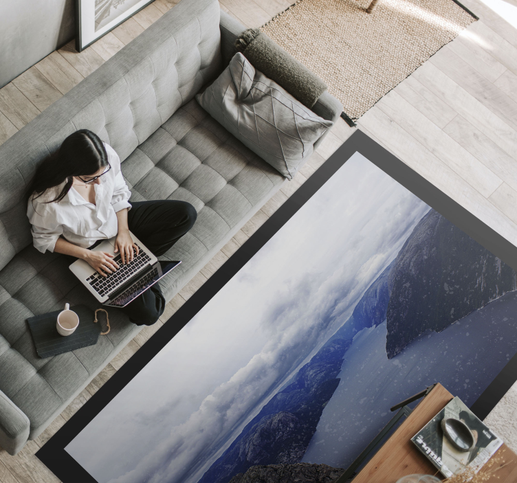 Luchtfoto fjord vinyl tapijt natuur - TenStickers