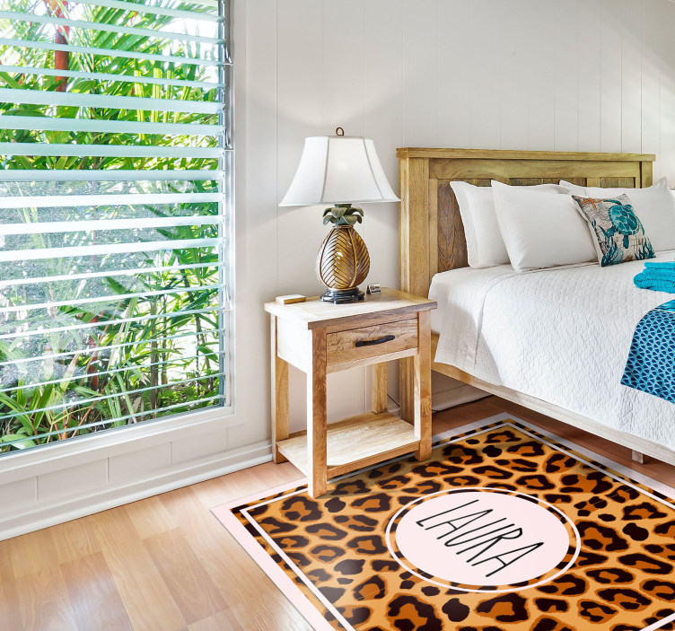 Luipaardpatroon met naam vinyl tapijt tiener - TenStickers