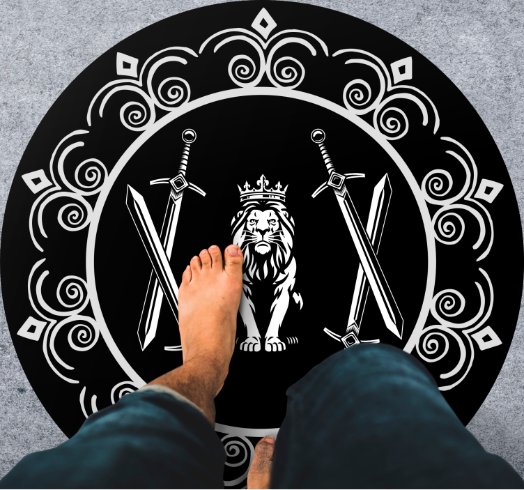 Majestueuze leeuw embleem vinyl vloerkleed rond - TenStickers
