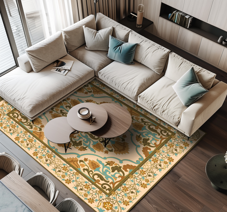 Mandala beige ontwerp vinyl tapijt eetkamer - TenStickers