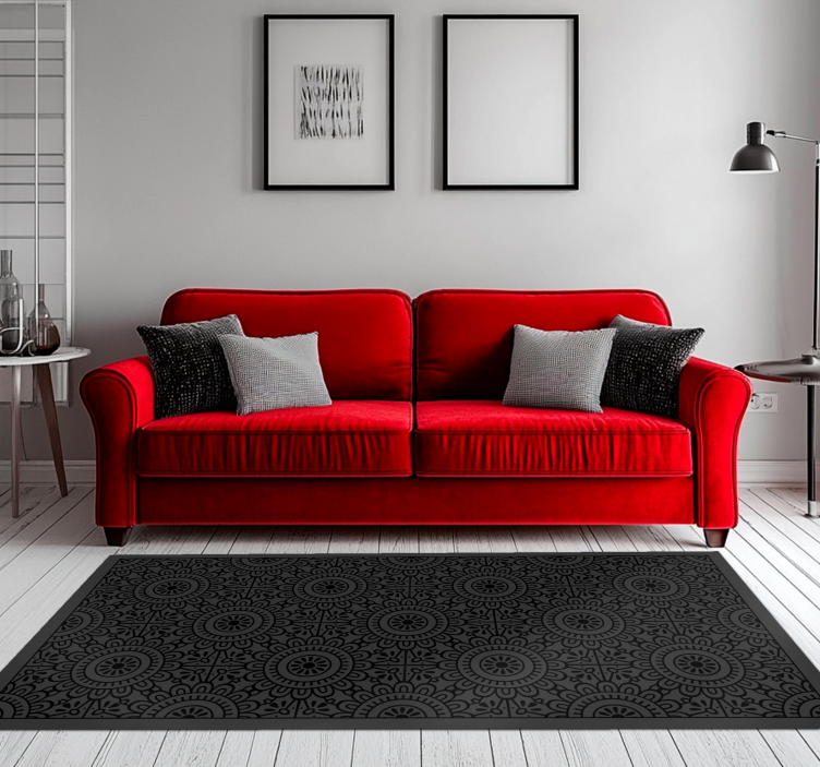 Mandala bloemen vinyl tapijt zwart - TenStickers