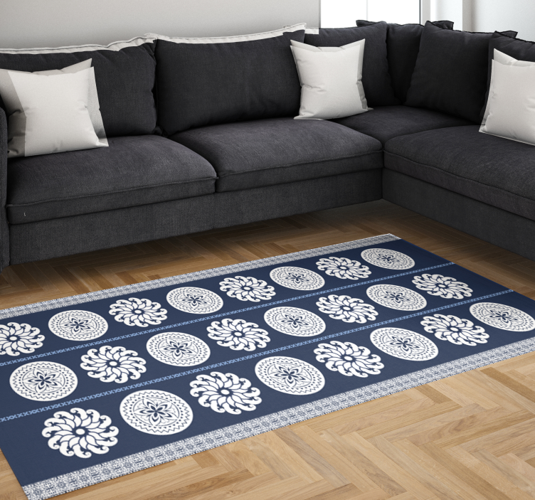 Marineblauwe patronen vinyl tapijt mandala - TenStickers