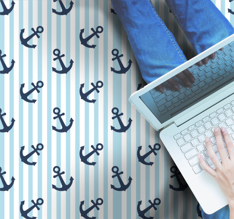 Maritiem ankermotief vinyl tapijt met strepen - TenStickers