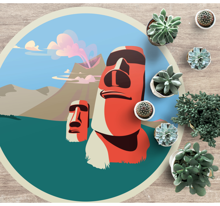 Moai-beelden illustratie vinyl tapijt wereldkaart - TenStickers