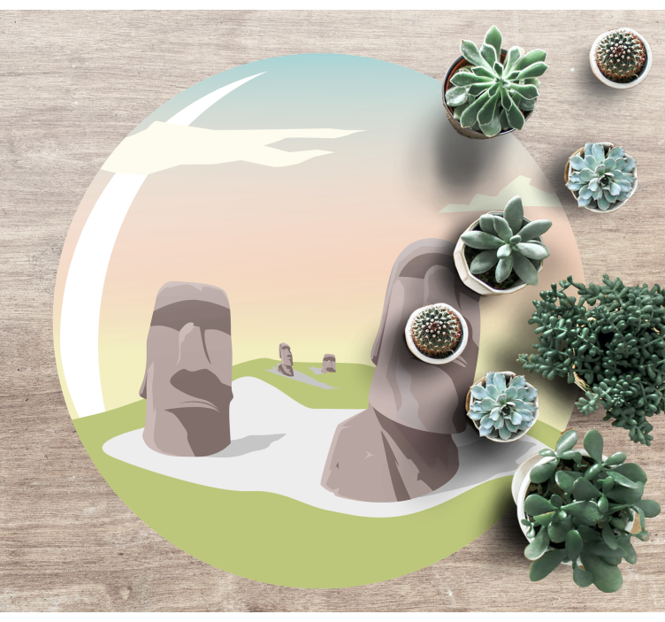 Moai stenen silhouetten vinyl tapijt natuur - TenStickers