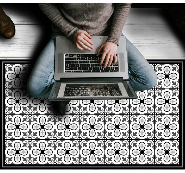 Grijs bloemenmotief vinyl tapijt tegels - TenStickers