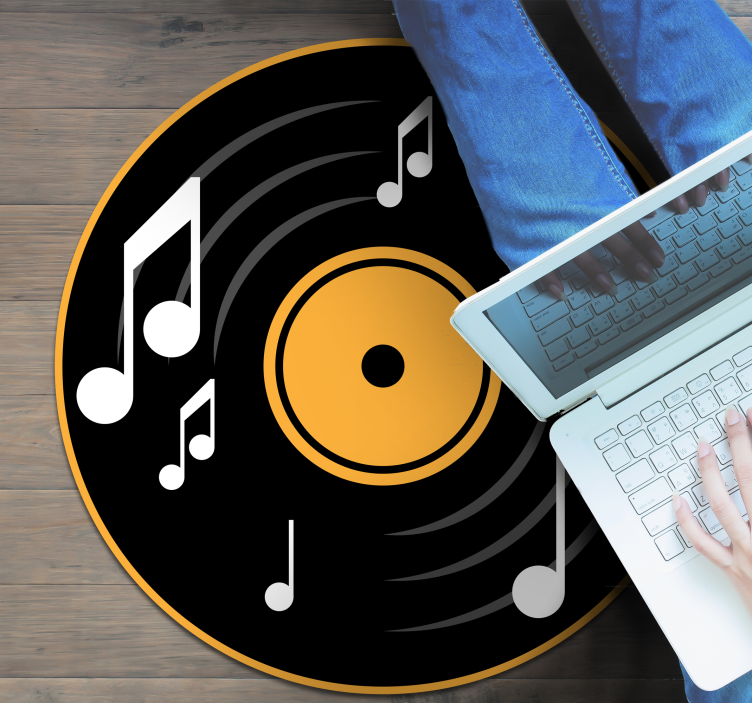 Muziekplaatmotief vinyl vloerkleed rond - TenStickers