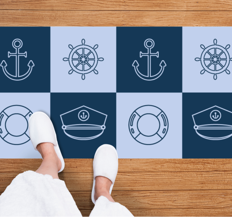 Nautisch getinte iconen vinyl tapijt wereldkaart - TenStickers