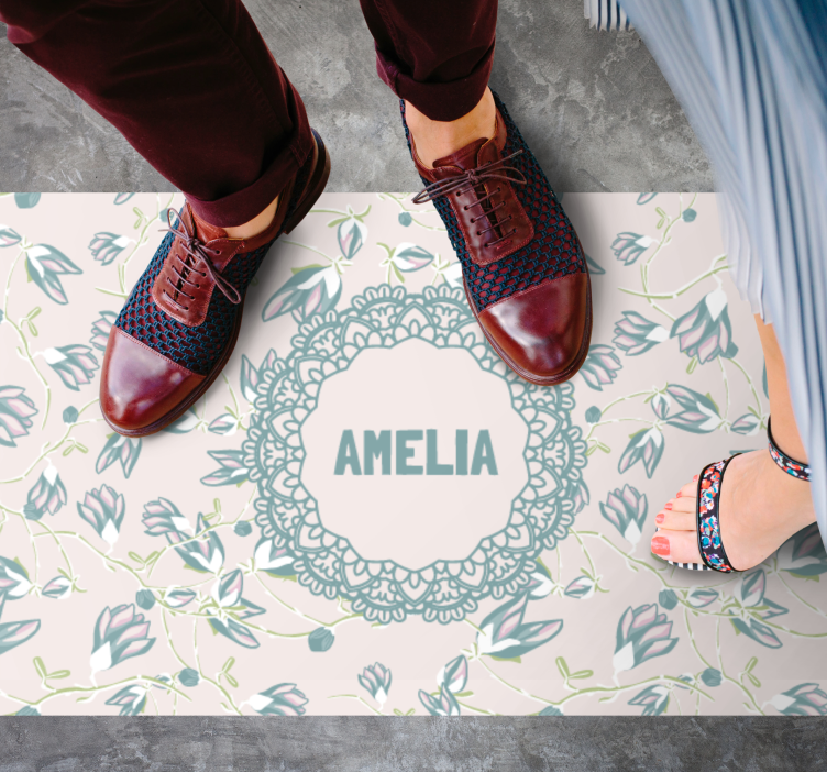 Bloemmotief met naam vinyl tapijt slaapkamer - TenStickers