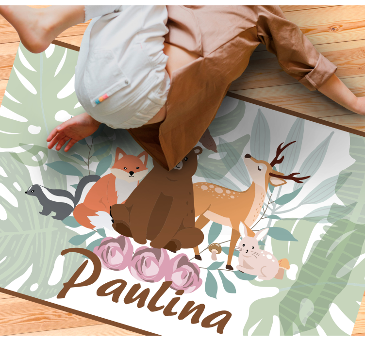 Dierenjungle vinyl tapijt met naam - TenStickers