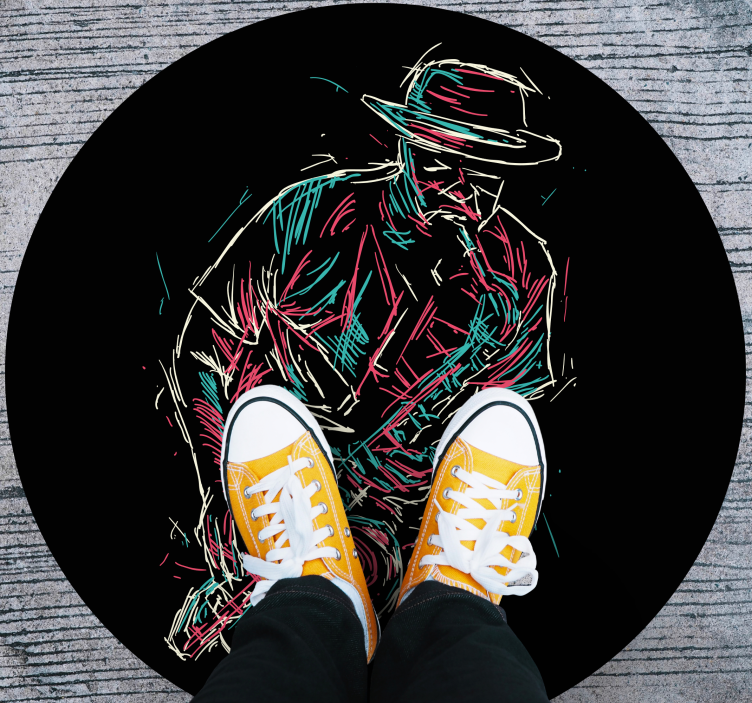 Optreden van een jazzmuzikant vinyl vloerkleed rond - TenStickers