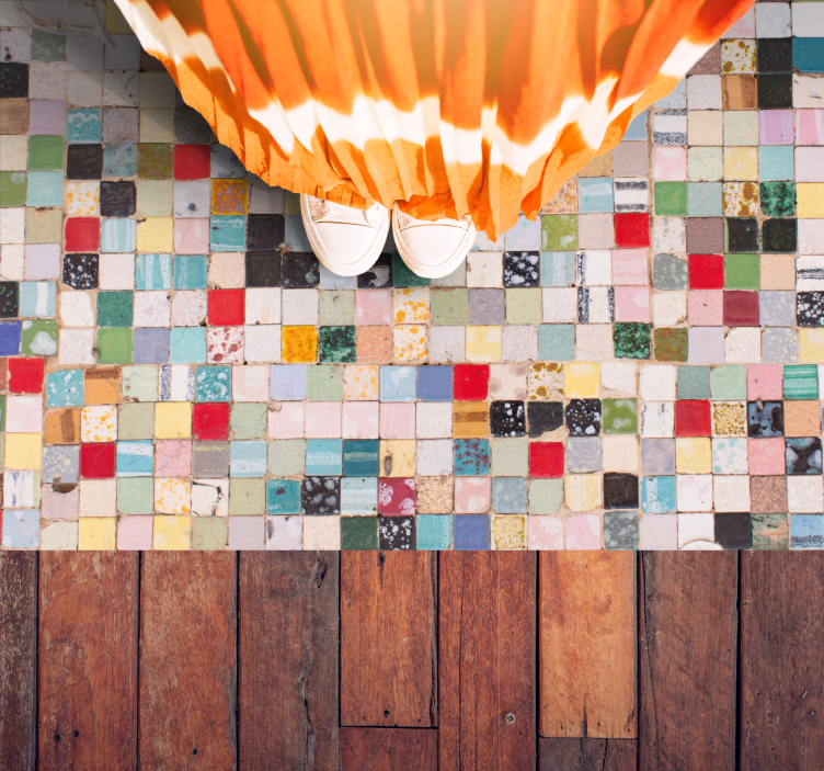 Oude kleurrijke tegels vinyl tapijt badkamer - TenStickers