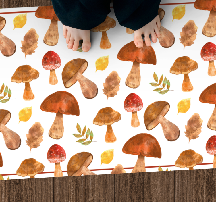 Paddenstoel & blad vinyl tapijt natuur - TenStickers